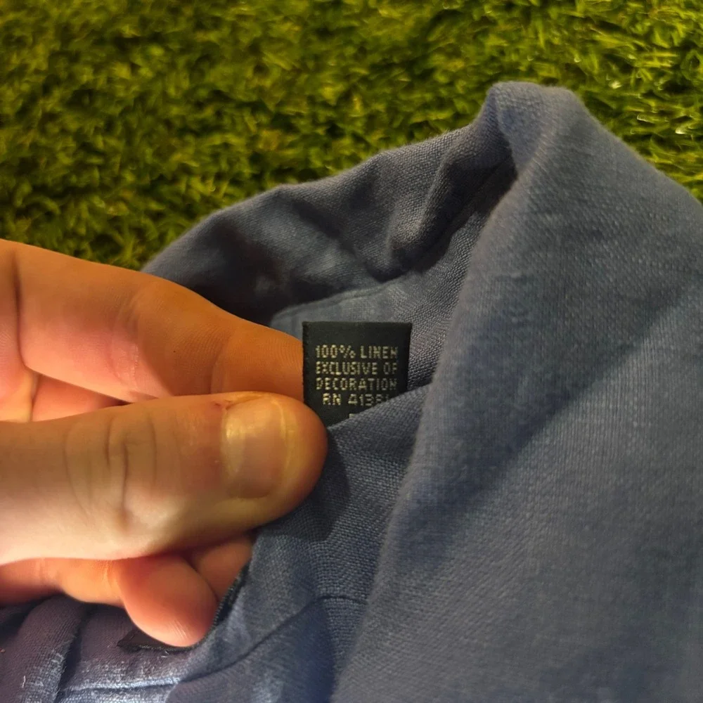 Polo Ralph Lauren Mens Blue 100% Linen Custom Fit Long Sleeve Shirt Large Logo